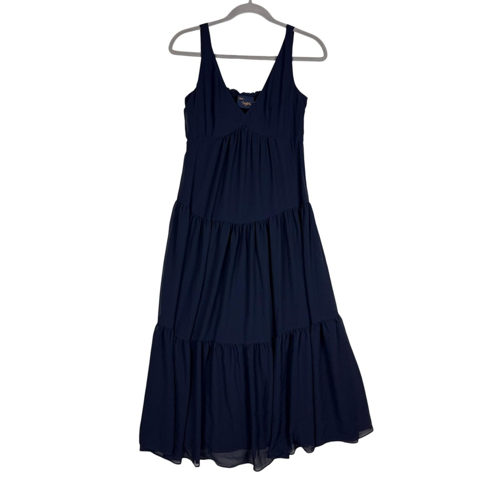 Just Taylor Dress Womens M Blue Tiered Maxi Sleeveless Lined Chiffon Sundress